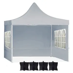 Grey Deluxe Commercial Gazebo with Zipped Removable Sides - 3m x 3m - Waterproof PVC Coated