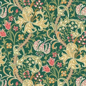 Hoopla Walls Lily Ogee Forest Green Smooth Matt Wallpaper