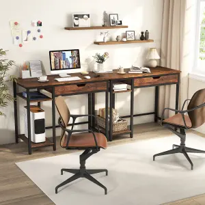 Costway Compact Computer Desk 100CM Industrial Home Office Desk with Drawer