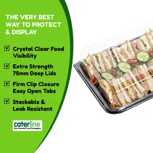 Caterline 5 x Small Catering Platters & Lids / Sandwich Platters (L340mm x W250mm x 70mm) Reusable Plastic Serving Platters