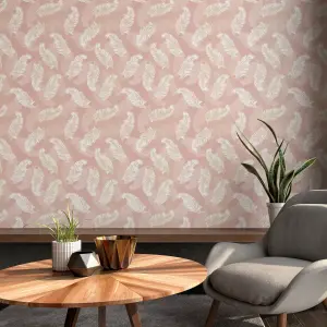 Hoopla Walls Blush Pink Feathers Smooth Matt Wallpaper