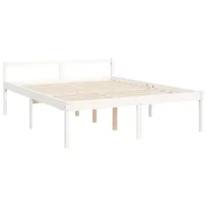 Berkfield Bed Frame with Headboard White King Size Solid Wood