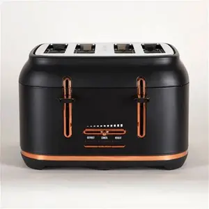 Dunelm 4 Slice Matt Black & Copper Toaster, Industrial, Stainless Steel