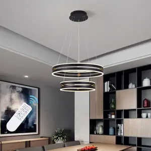 Garwarm Modern Black Dimmable LED 2-ring Acrylic Pendant Light with Remote Control