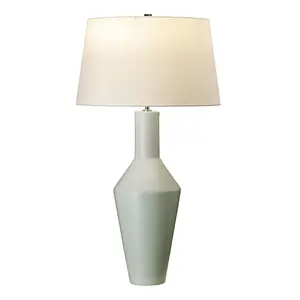 Table Lamp Matt Finished Pale Sage Green Ivory Cylinder Shade LED E27 60W