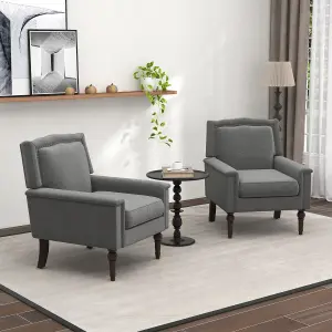 Costway Modern Armchair Linen Fabric Upholstered Single Sofa Side Chair w/ Nailhead Trim