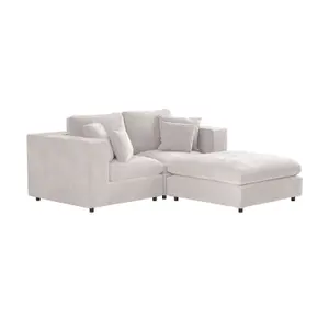 Solace+Co Asher 3 Seater Sofa with Footstool - Beige Boucle