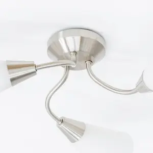 ValueLights Kristina Silver 3 Arm Ceiling Light with White Frosted Glass Shades - LED Bulbs Included