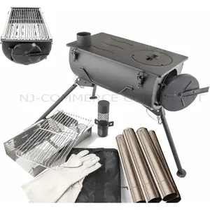 NJ Camping Wood Burning Stove with Grill Portable BBQ Outdoor