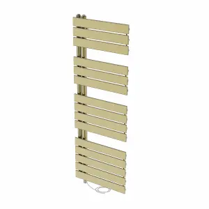 Rinse Bathrooms Designer Flat Panel Electric Heated Towel Rail Radiator Bathroom Prefilled Brushed Brass 1380x500mm