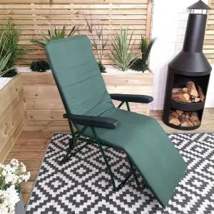 Padded Outdoor Garden Patio Recliner or Sun Lounger in Plain Green