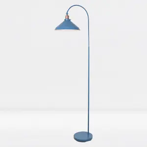 First Choice Lighting Maxwell Mirage Blue Brushed Copper Floor Reading Lamp