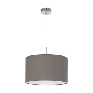 Pendant Ceiling Light Colour Satin Nickel Shade Anthracite Brown Fabric Bulb E27 1x60W