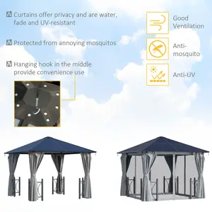 Outsunny 3x3(m) Hardtop Gazebo with Polycarbonate Roof, Netting and Curtains