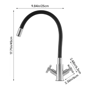 G1/2 Flexible Silicone Dual-Handle Kitchen Faucet Mixer Tap Pull-down Sprayer Black Faucet