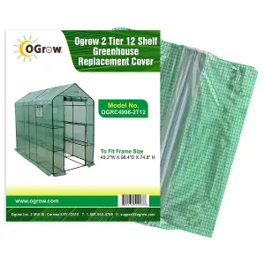 2 Tier 12 Shelf Polyethylene Plastic Greenhouse Replacement Cover - 49.2" W X 98.4" D X 74.8" H - Green