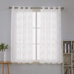 Deconovo Jacquard Sheer Curtains Tulle Water Drop Semi Transparent Net Eyelet Voile Curtains for Bedroom 55 x 71 Inch White 1 Pair