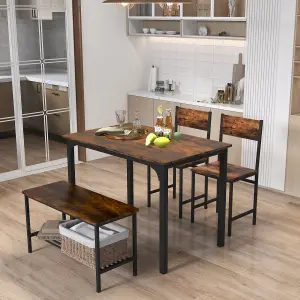 Costway 4-Piece Dining Table & Chair Bench Set Industrial Gathering Table Kitchen Set