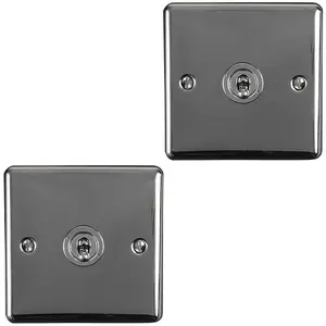 2 PACK 1 Gang Single Retro Toggle Light Switch BLACK NICKEL 10A 2 Way Plate