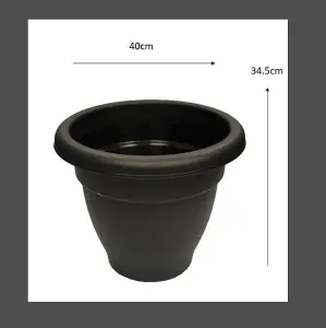 Black Round Plant Pot Plastic Winchester Bell Garden Flower Patio Planter 40cm