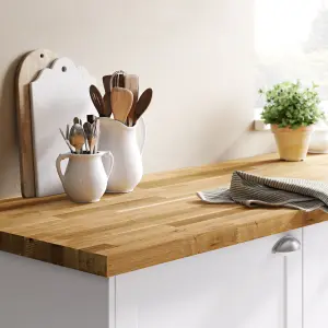 GoodHome 40mm Matt Natural Solid oak Square edge Kitchen Island worktop, (L)1800mm