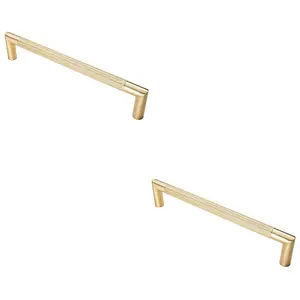 2 PACK - Knurled Mitred Door Pull Handle 320 x 20mm 300mm Fixing Centres Satin Brass PVD