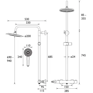 Bristan Divine Matt Black Wall-mounted Thermostatic Mixer Multi head shower