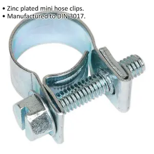 30 PACK Zinc Plated Mini Hose Clip - 10 to 12mm Diameter - Hose Pipe Clip Fixing