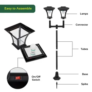 GardenKraft 19510 Twin Head Solar Powered Lamp Post Garden Light