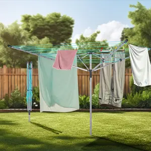 Outdoor 50 Metre Clothes Airer - 4 Arm Rotary Garden Washing Line Dryer 50M Folding Home