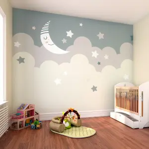 Origin Murals Children's Sky, Moon and Cloud Grey Matt Smooth Paste the Wall Mural 300cm wide x 240cm high