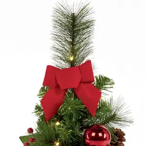 60cm Pre-lit Artificial Tree with Poinsettia and Baubles