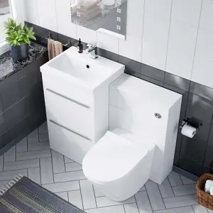 Nes Home 1000 mm Basin 2 Drawer Vanity Cabinet and WC Toilet Pan Combo Suite