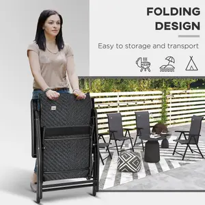 Outsunny Set of 2 Outdoor Rattan Folding Chair Set w/ Adjustable Backrest Grey