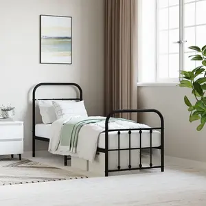 Berkfield Metal Bed Frame with Headboard and Footboard Black 75x190 cm