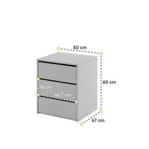 Idea 13 Contemporary Chest Of Drawers Internal Cabinet Bedside 3 Drawers Grey (H)600mm (W)500mm (D)470mm