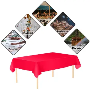 Red Plastic Table Cover, Disposable Wipe Clean Waterproof Tablecloth - 54"x72"