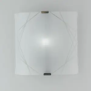 Luminosa PARADISE Patterned Glass Flush Ceiling Light White 26x26cm