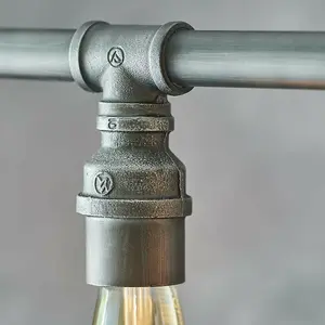 Multi Light Hanging Ceiling Pendant Aged Pewter Industrial Exposed Pipe Lamp