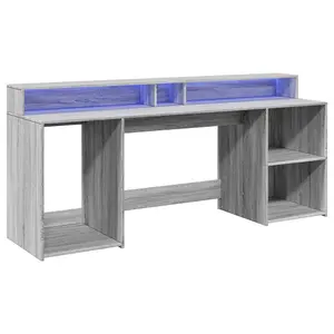 Berkfield Desk with LED Lights Grey Sonoma 200x55x91 cm Engineered Wood