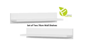 Two Floating Shelves Wall Mounted 70cm Display Storage Panel White Matt Fever