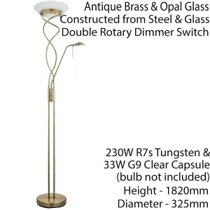 Mother & Child Floor Lamp Antique Brass Tall Twin Light Dimmer Flexible Reading