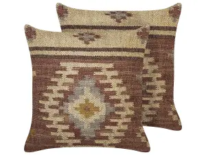 Set of 2 Cushions BEEL Jute 45 x 45 cm Geometric Multicolour