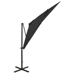 Berkfield Cantilever Umbrella with Pole and LED Lights Black 250 cm