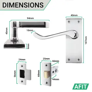 AFIT Polished Chrome Victorian Scroll Door Handle Latch Set - 4 Pairs of Internal Lever Latch Handles on Backplate & Latch (66mm)