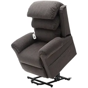 Dual Motor Rise and Recline Armchair - Waterfall Pillow - Mink Chenille Fabric