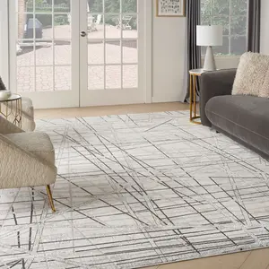 Grey Modern Easy to Clean Abstract Rug for Living Room, Bedroom - 160cm X 221cm