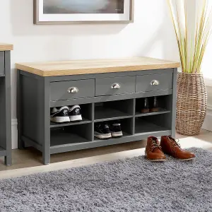 Home Source Avon Shoe Rack with 3 Storage Drawers and Shelves Graphite Grey