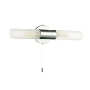 Modern Chrome IP44 Rated Bathroom Wall Light Fitting with Tubular Glass Shades