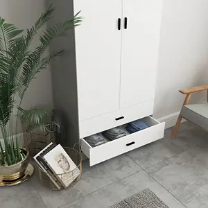 URBNLIVING 180cm Tall Wooden 2 Door Wardrobe Grey Carcass and White Drawers With 2 Drawers Bedroom Storage Hanging Bar Clothes